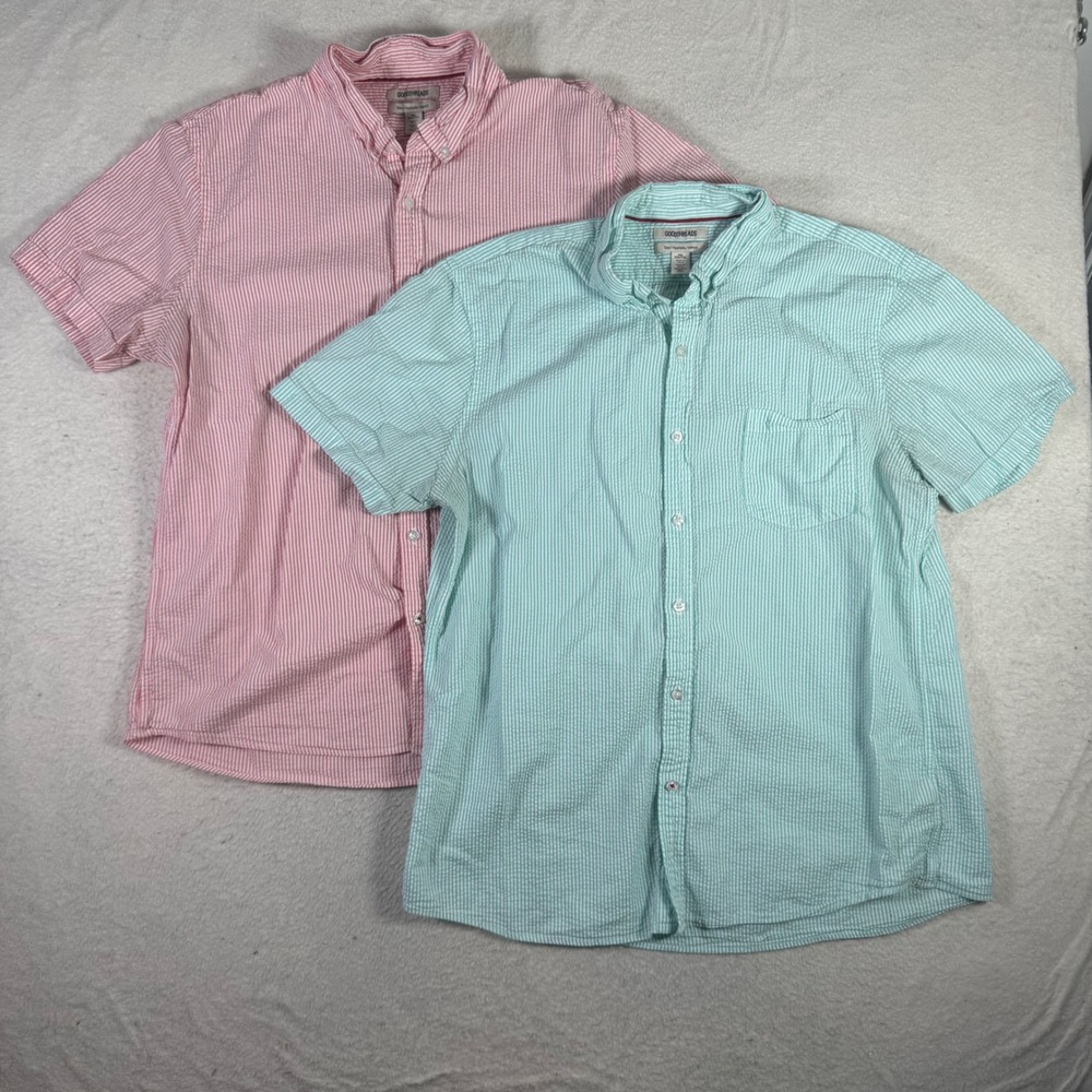 Goodthreads Seersucker Shirts Mens XXL Pink Mint Green Slim Fit 2pk Excellent